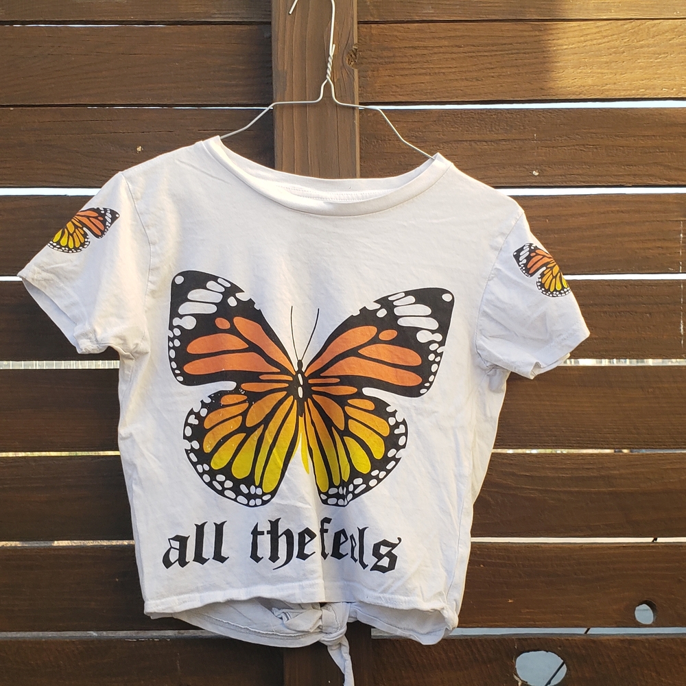 On Fire White and Orange Monarch Butterfly Tee